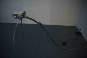 Looker, welded and sanded steel, projector, extension cord, 210 x 120 x 60cm, 2020