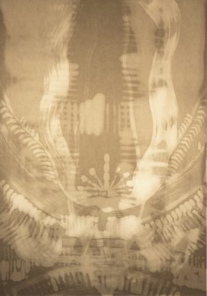 Caress, medium on paper, light, 40 x 30, 2017