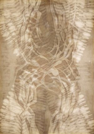 The grip II, medium on three layers of paper, light box, 60 x 42, 2019