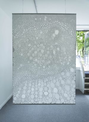 Geminal, painting medium on paper, aluminum batten, diptych 216 x 150, 2021