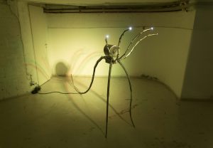 Encounter, interactive sculpture installation, welded and sanded steel, electronics, 2021