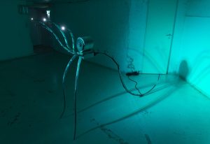 Encounter, interactive sculpture installation, welded and sanded steel, electronics, 2021