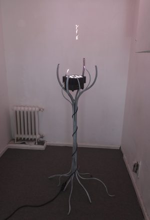 Brancher, welded and sanded steel, led-lamp, extension cord, 150 x 70 x 50cm, 2021
