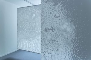 Geminal, painting medium on paper, aluminum batten, diptych 216 x 150, 2021