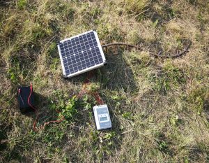 Solar panel charging the battery of Heliotrope sculpture