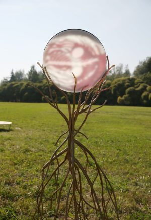 Gatherer, welded, sanded and painted steel, lasered, acrylic, approx 180x60x60cm, 2024