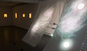 Citrinitas, medium and oil paint on paper, 2x 300x150 cm, led lamps, aluminum, river stones, 2025 Citrinitas, medium and oil paint on paper, 2x 300x150 cm, led lamps, aluminum, river stones, 2025