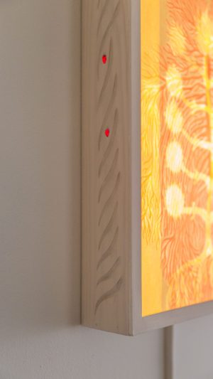 Sun tree, medium and oil paint on paper, light box, 44x32 cm, 2025 Sun tree, medium and oil paint on paper, light box, 44x32 cm, 2025