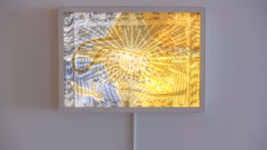 The guardian, medium and oil paint on paper, light box, 32x44 cm,2025 The guardian, medium and oil paint on paper, light box, 32x44 cm,2025
